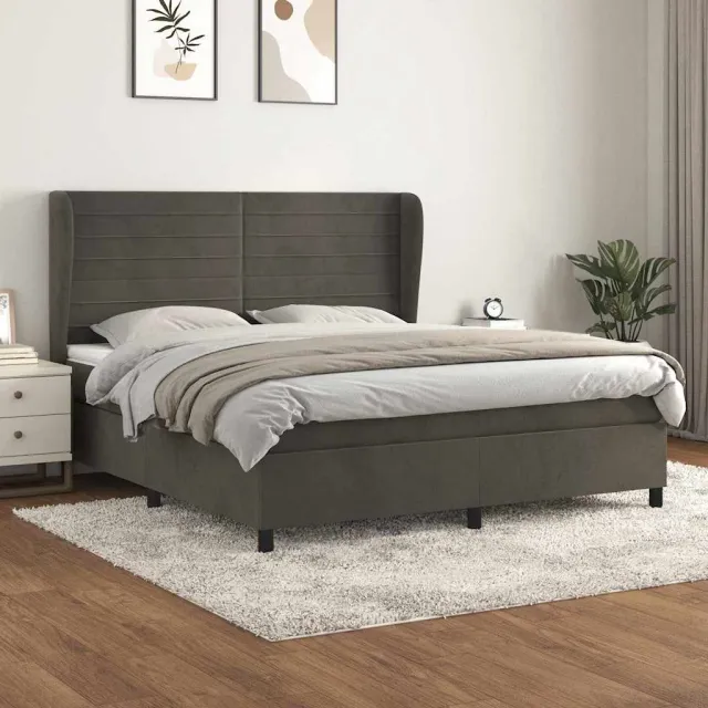 vidaXL Boxspring met matras fluweel donkergrijs 160x200 cm grijs