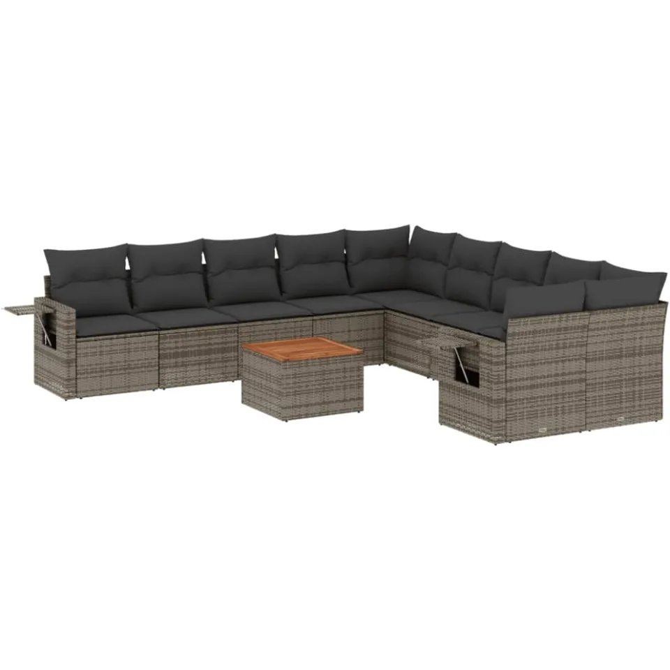 vidaXL 11-delige Loungeset met kussens poly rattan grijs, foto 3