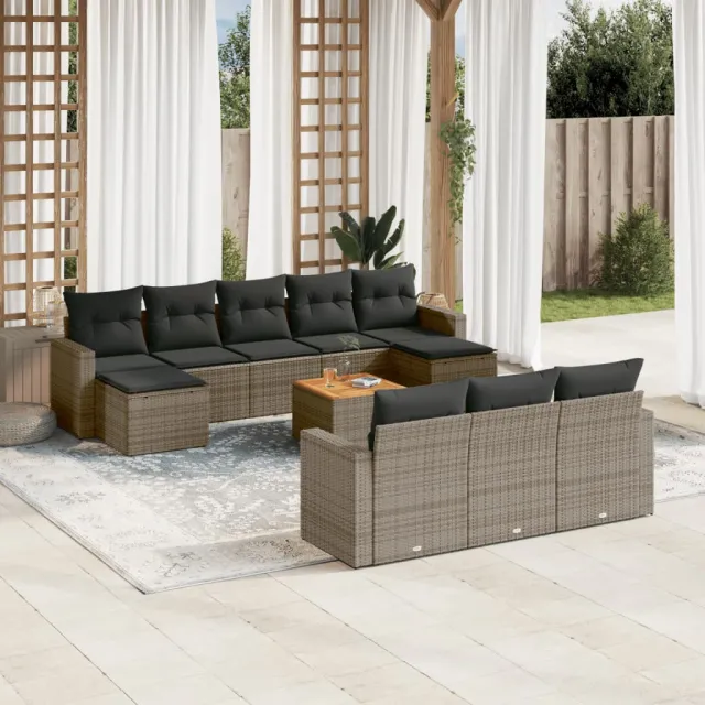 vidaXL 11-delige Loungeset met kussens poly rattan grijs, foto 2
