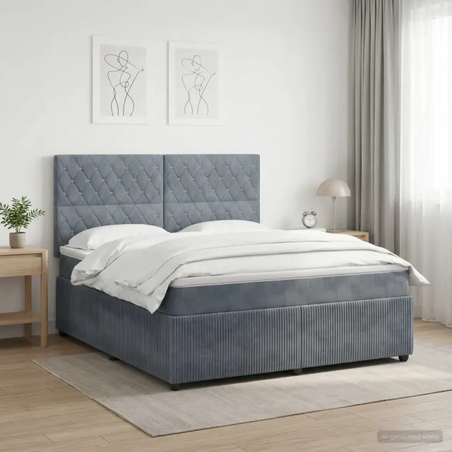 vidaXL LED Boxspring Bed met Matras Donkergrijs 140 x 190 cm Fluweel