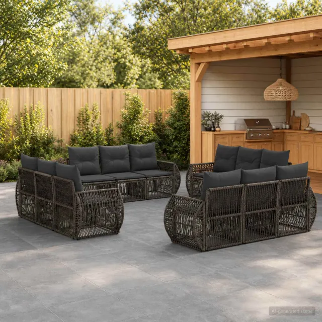 vidaXL Tuinbankenset 12 st 12-zits Grijs en Donkergrijs poly rattan, foto 2