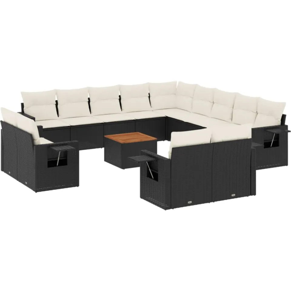 vidaXL 14-delige Loungeset met kussens poly rattan zwart, foto 3