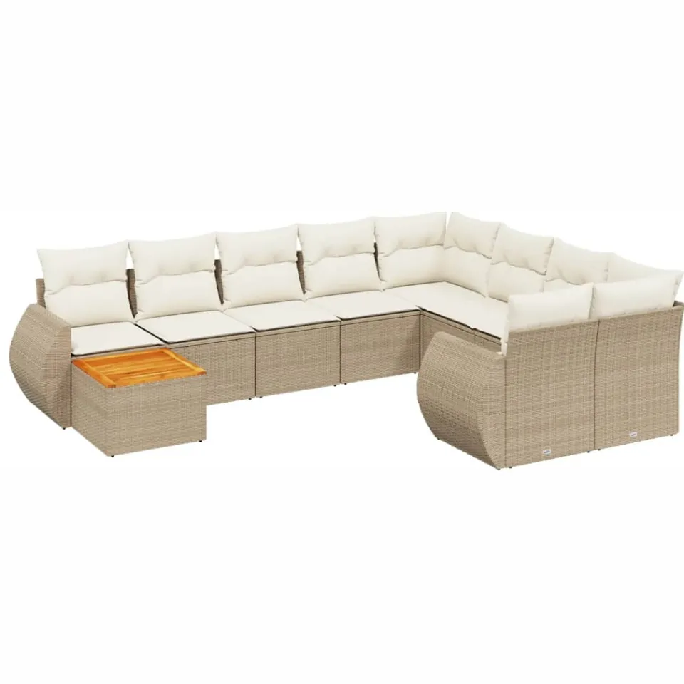 vidaXL 10-delige Loungeset met kussens poly rattan beige, foto 3