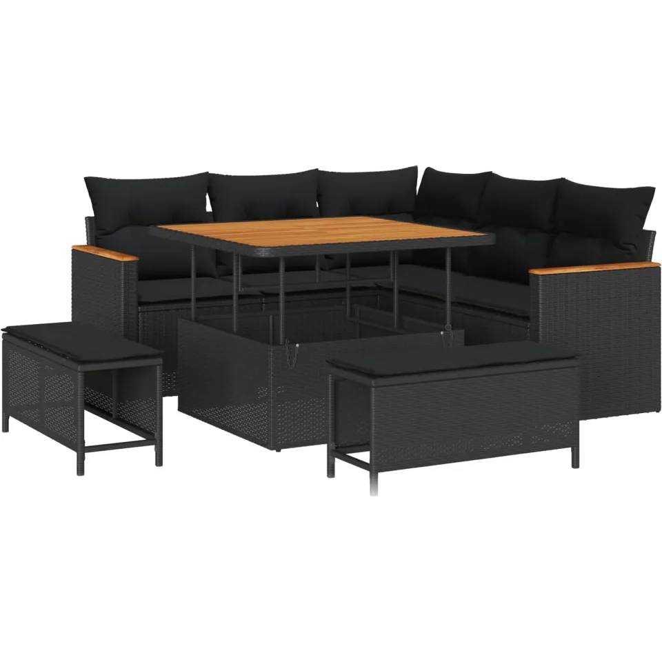 vidaXL Tuinbankenset 8 st Zwart poly rattan