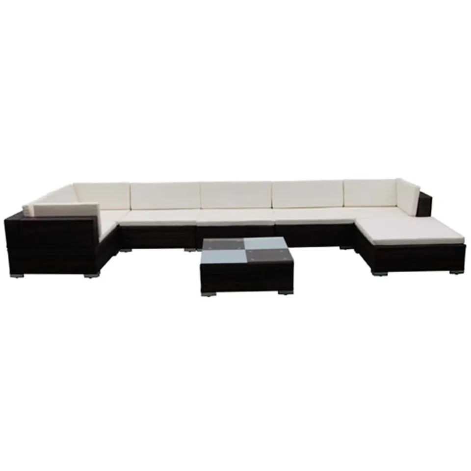 vidaXL 8-delige Loungeset met kussens poly rattan bruin