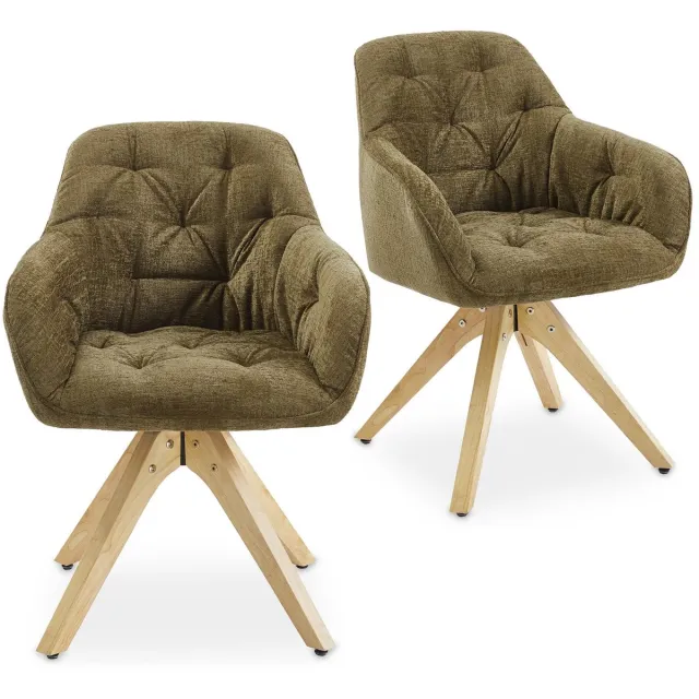 IDIMEX Eetkamerstoelen SAGA, set van 2, 360° draaibaar – olijfgroen