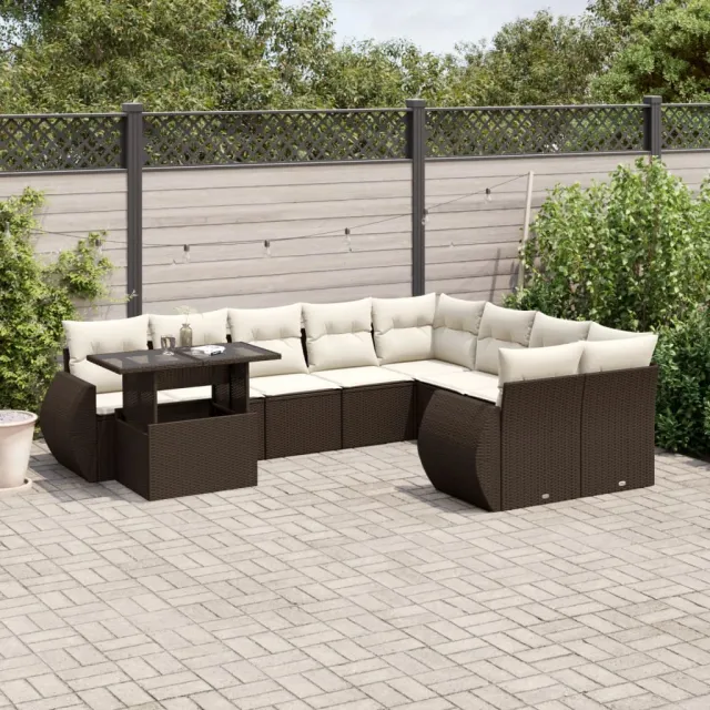 vidaXL 10-delige Loungeset met kussens poly rattan bruin, foto 2