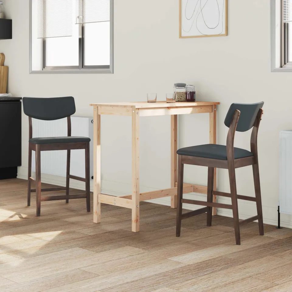 vidaXL Eettafelstoelen 2 st Massief Rubberhout Licht Bruin, foto 3