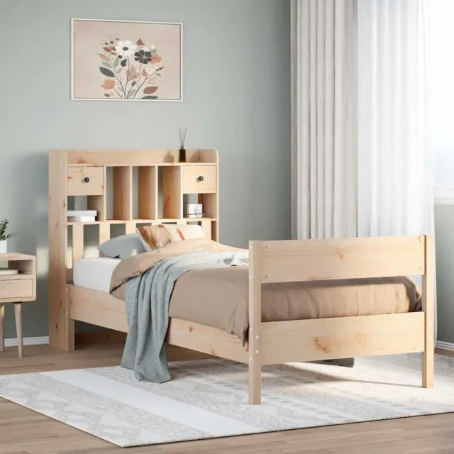 vidaXL Bed met boekenkast zonder matras massief grenenhout 75x190 cm bruin