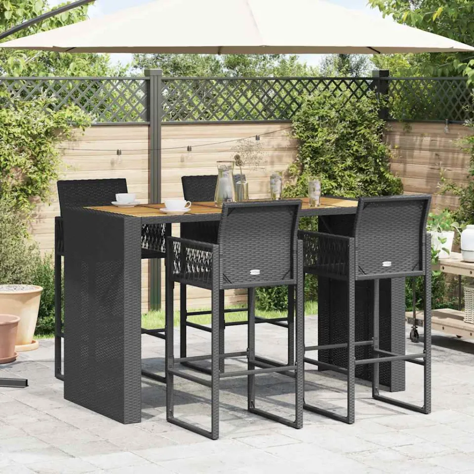 vidaXL 5-delige Tuinbarset zonder kussens poly rattan acacia zwart, foto 3