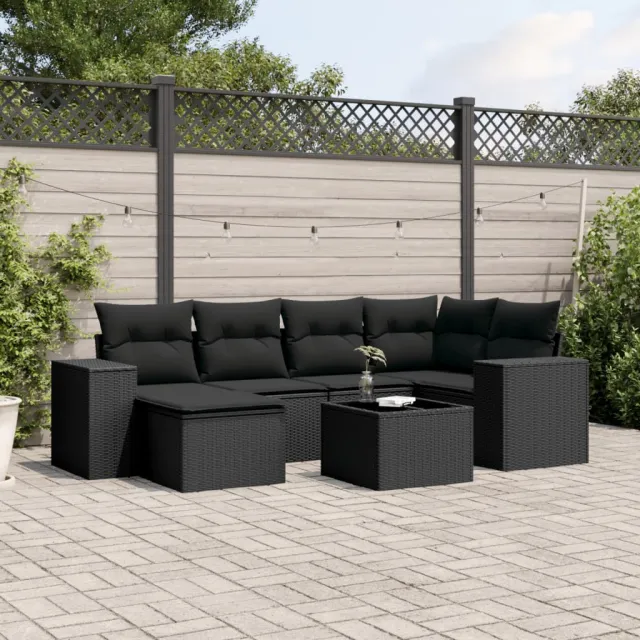 vidaXL 7-delige Loungeset met kussens poly rattan zwart, foto 2