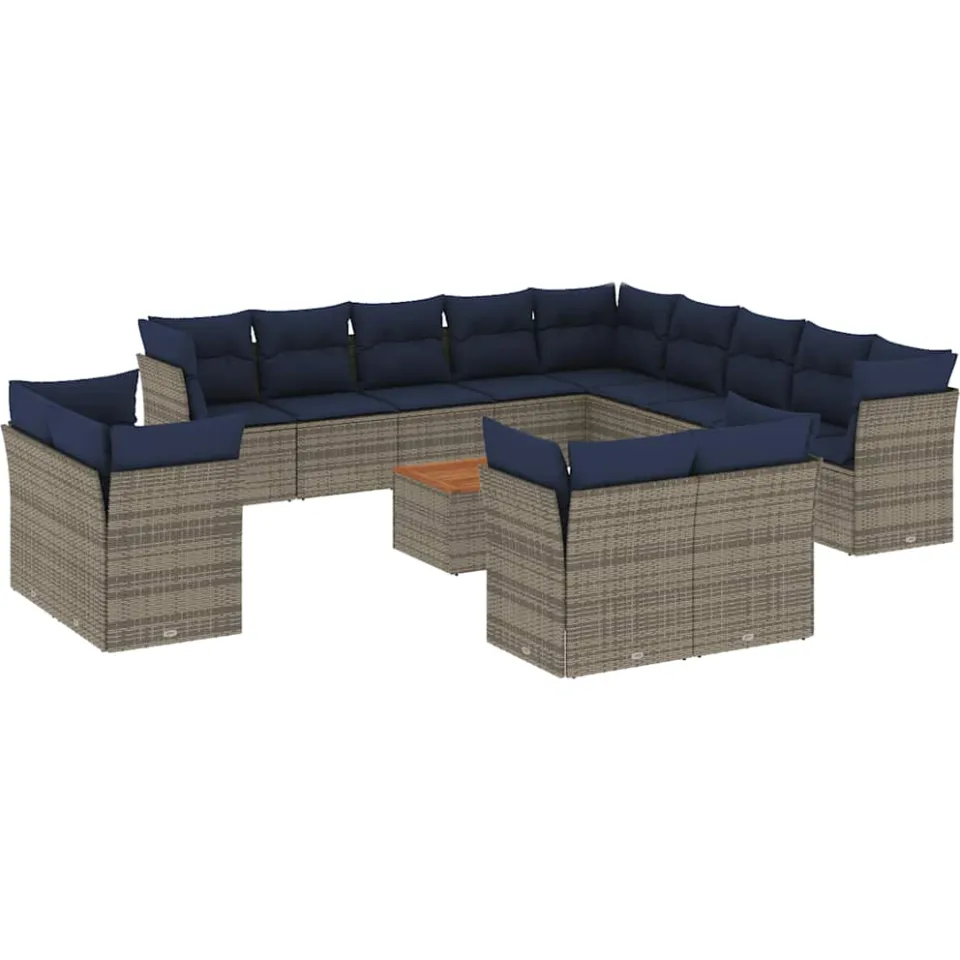 vidaXL 14-delige Loungeset met kussens poly rattan grijs, foto 3