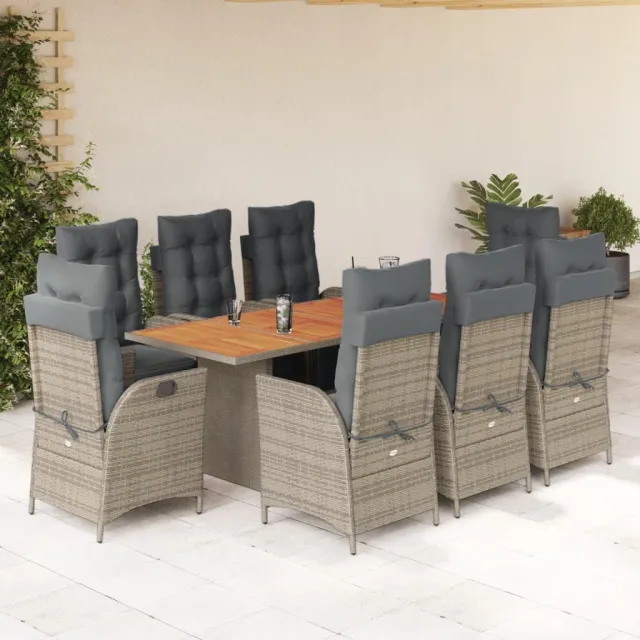 vidaXL 9-delige Tuinset met kussens poly rattan grijs, foto 2