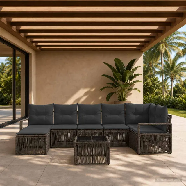 vidaXL Tuinbankenset 8 st Grijs poly rattan, foto 2
