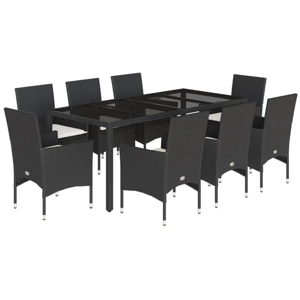 vidaXL 9-delige Tuinset met kussens poly rattan en glas zwart, foto 3