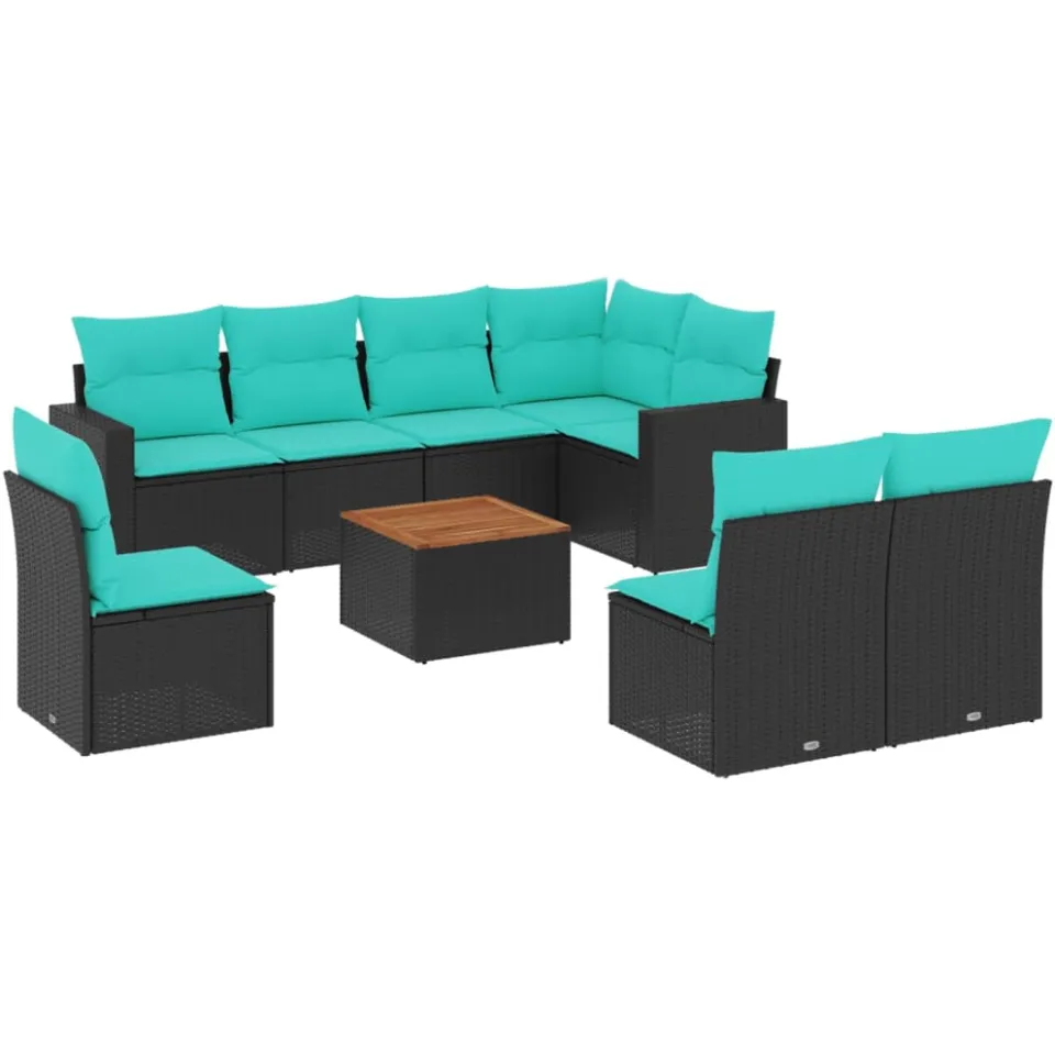 vidaXL 9-delige Loungeset met kussens poly rattan zwart, foto 3