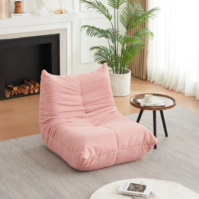Welltin Fauteuil - Relaxfauteuil - gestoffeerde bank - Zitzak stoel - Comfortabele TV-stoel - Leesstoel - Ergonomisch - Elastische spons - Modern design - Chenille - Roze