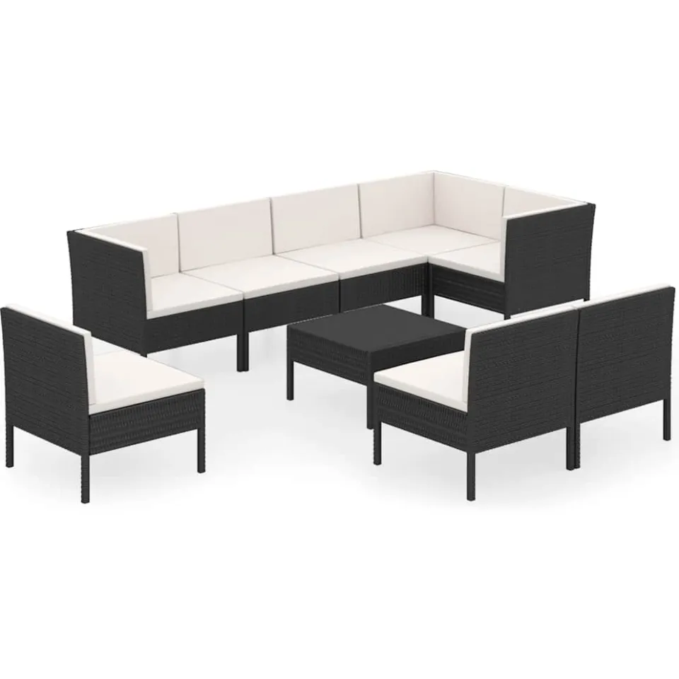 vidaXL 9-delige Loungeset met kussens poly rattan zwart, foto 3