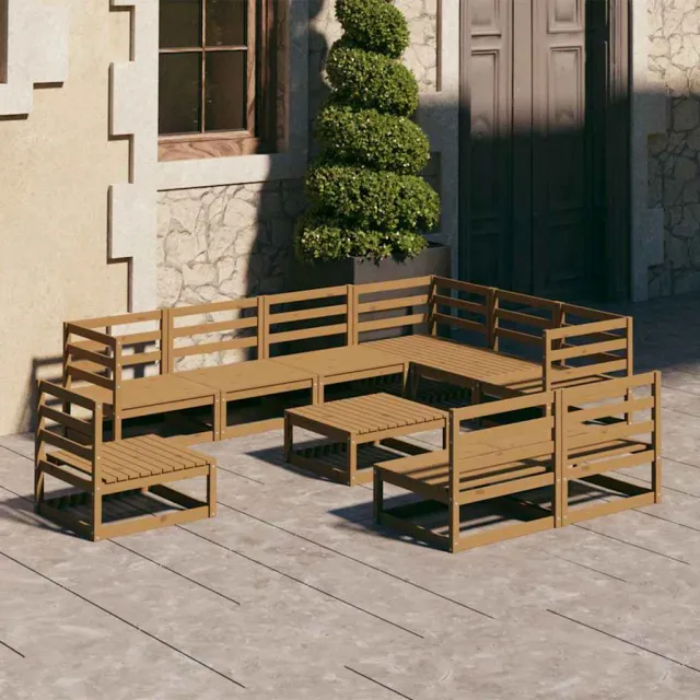 vidaXL 10-delige Loungeset massief grenenhout honingbruin