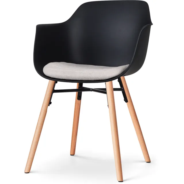 Nolon Nena-Liz eetkamerstoel zwart met beige zitkussen - houten onderstel