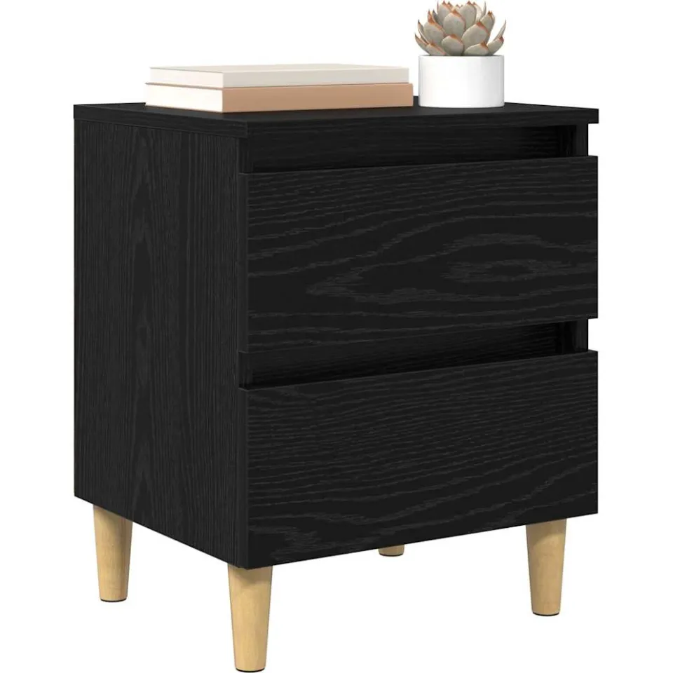 vidaXL Bedkast Zwart Eiken 40 x 35 x 50 cm Bewerkt hout