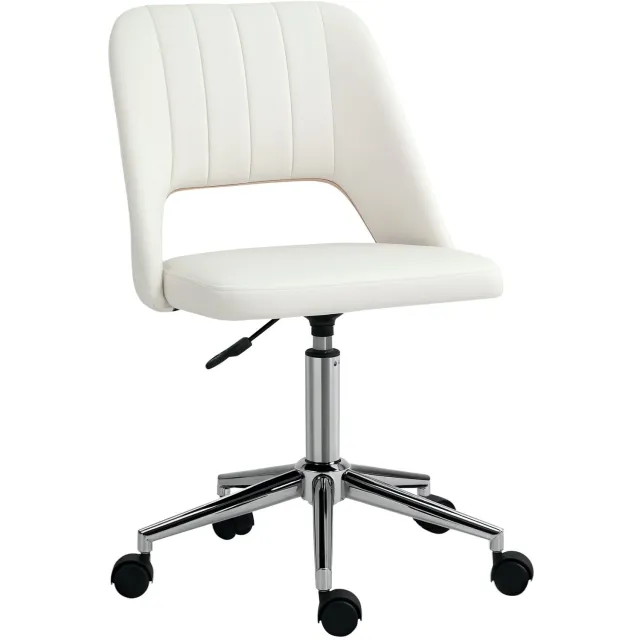 Lunpog Thuiskantoorstoel met Fluweellook - Bureaustoel - 49x60x91 cm - Schelpvormige Rugleuning - Gestoffeerde Computerstoel, 360° Draaibaar - Crèmewit