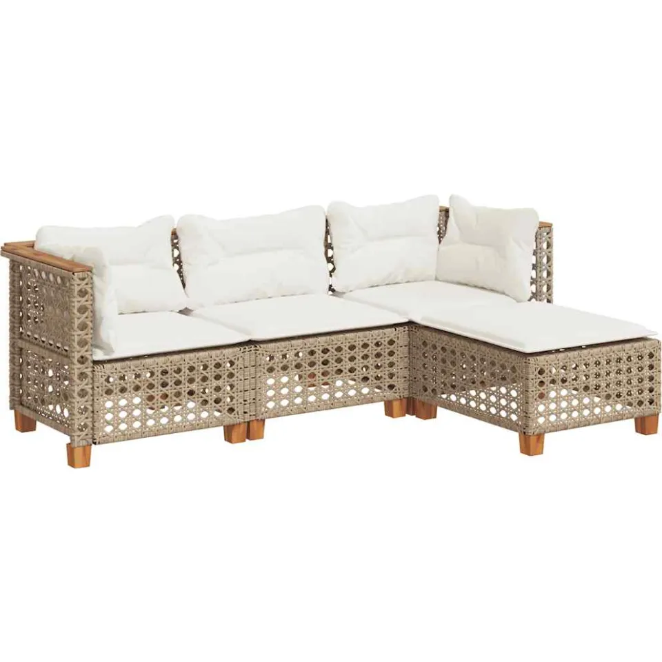 vidaXL 4-delige Loungeset met kussens poly rattan beige, foto 3