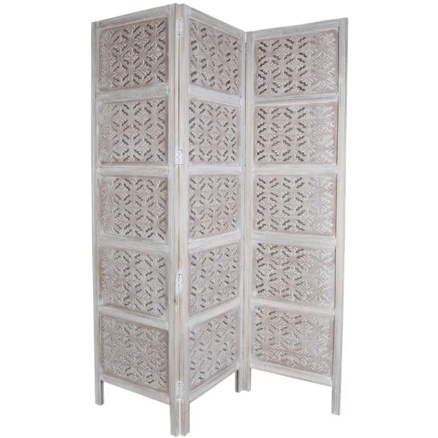 Casa Moro Oosters kamerscherm – 3-delige houten roomdivider – Wit/bruin – Paravent 152 × 182 cm Zie afbeeldingen en beschrijving