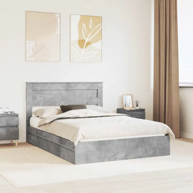 vidaXL Opslag bed met lade Beton Grijs 150 x 200 cm Bewerkt hout