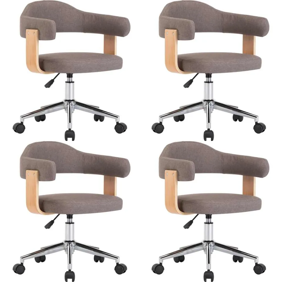 vidaXL Eetkamerstoelen 4 st draaibaar gebogen hout en stof taupe, foto 3