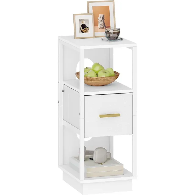 HILINSIE Nachtkastje, Smal Nachtkastje met 1 Stoffen Lade, Bijzettafel met Open Vak, Modern, voor Slaapkamer, Woonkamer, 30 x 24 x 60 cm, Wit