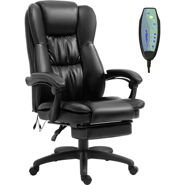 Vinona Massagebureaustoel - 6-punts vibratiemassage - Met voetensteun - In hoogte verstelbaar - Kunstleer - 68,5 x 68,5 x 113-121 cm - Zwart