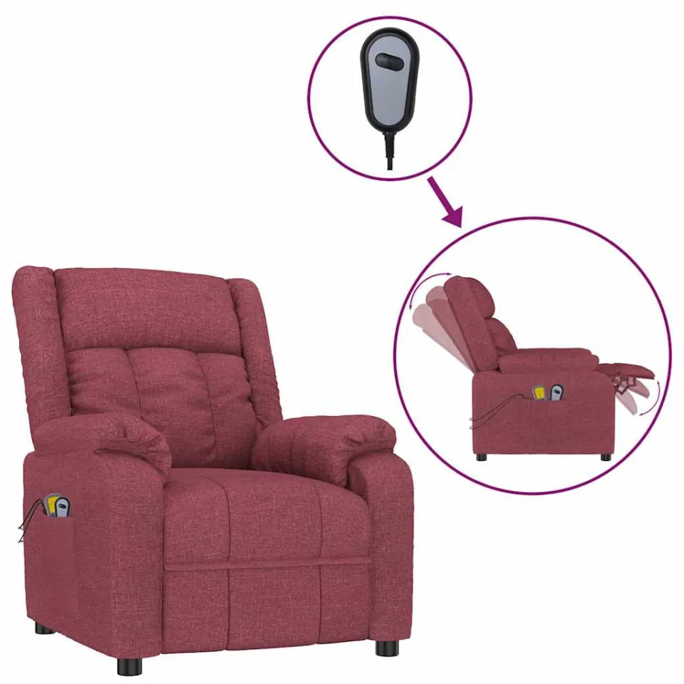 vidaXL Massagestoel elektrisch stof wijnrood, foto 3