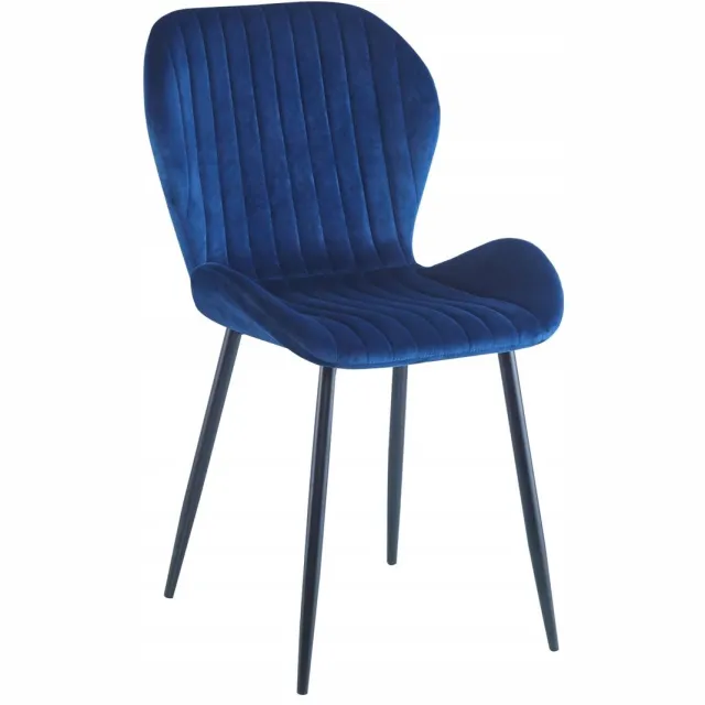 Furnitex K1-FX - Eetkamerstoel - Blauwe velvet bekleding - Zwarte metalen poten - Gestikt patroon Blauw;Zwart