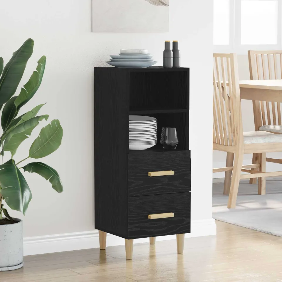 vidaXL Dressoir Zwart eiken 34 x 34.5 x 90 cm Bewerkt hout, foto 3