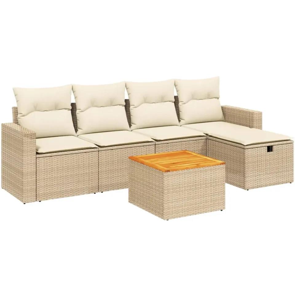 vidaXL 6-delige Loungeset met kussens poly rattan beige, foto 3