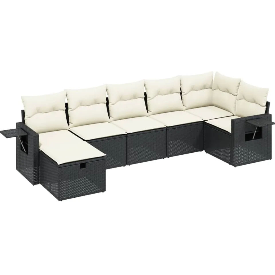vidaXL 7-delige Loungeset met kussens poly rattan zwart