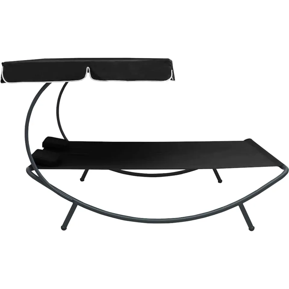vidaXL Loungebed met luifel en kussens zwart, foto 4