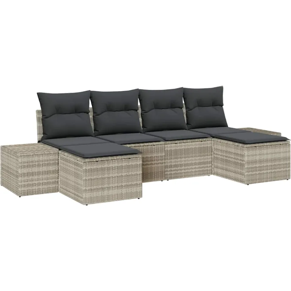 vidaXL Tuin Sofa Set 6 st Lichtgrijs poly rattan
