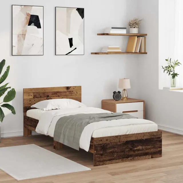 vidaXL Bedframe met hoofdeinde Oud Hout 100 x 200 cm Bewerkt hout Bruin
