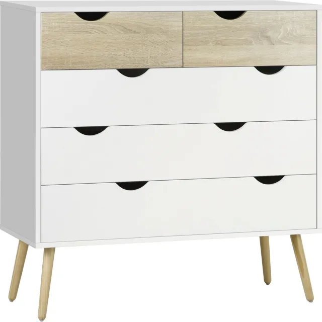 HOMCOM Ladekast Spaanplaat - 99x39x101cm - Wit, Eiken