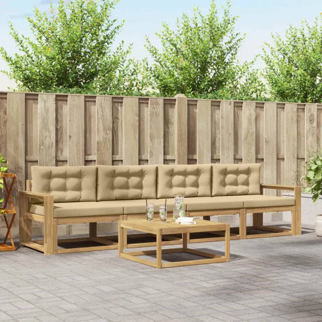vidaXL Buiten bankenset 4 st 4-zits Wit en Beige