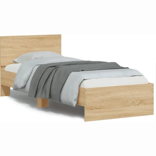 vidaXL Bedframe met hoofdbord en LED sonoma eikenkleurig 90x190 cm Bruin