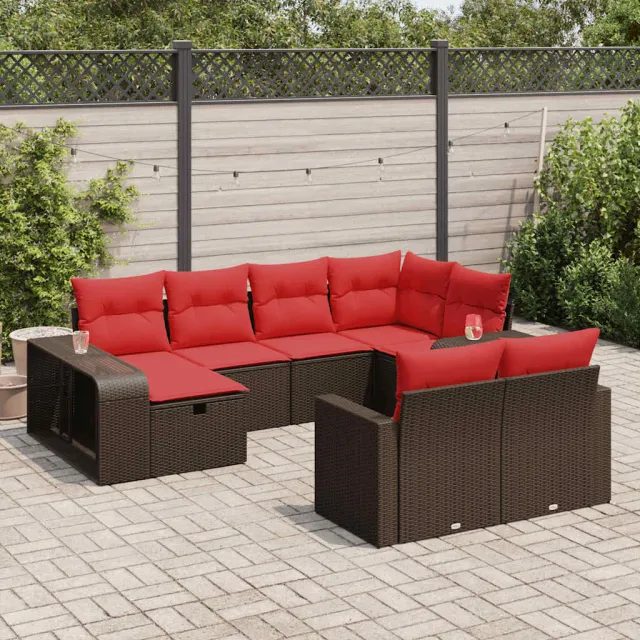 vidaXL 10-delige Loungeset met kussens poly rattan bruin, foto 2