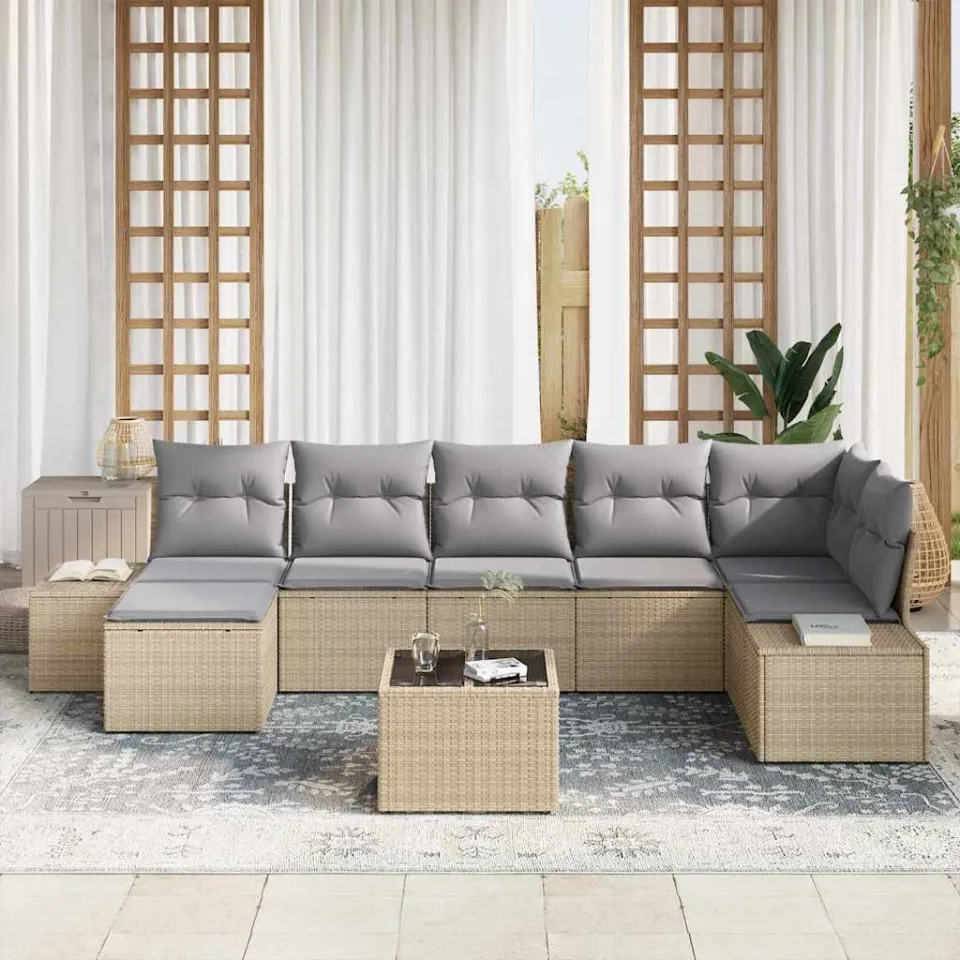 vidaXL Tuin Sofa Set 7 st Beige poly rattan, foto 3