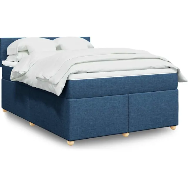 vidaXL Boxspring met matras stof blauw 140x190 cm
