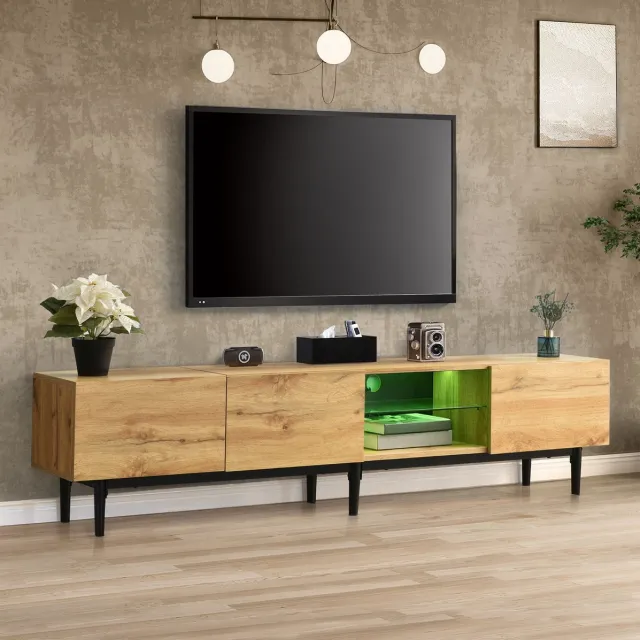 COVREO Tv meubel 175x31x41 cm light oak, MDF met LED en 3 opbergvakken