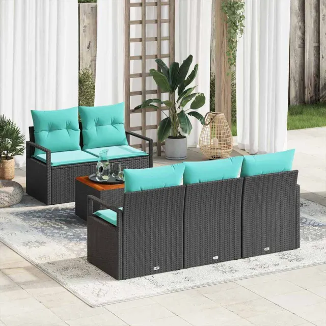 vidaXL Tuinbankenset 6 st Zwart poly rattan, foto 2
