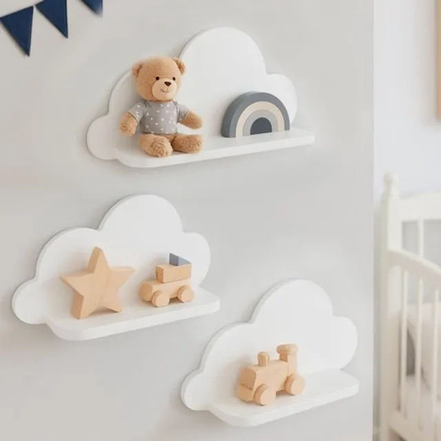 Mrilary Witte Wolken Wandplanken Set - 3 Stuks - Kinderkamer Decoratie