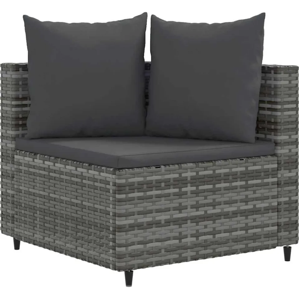 vidaXL 4-delige Loungeset met kussens poly rattan grijs, foto 3